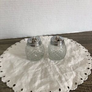 Vtg Clear Glass Salt and Pepper Shakers with Silver Tops